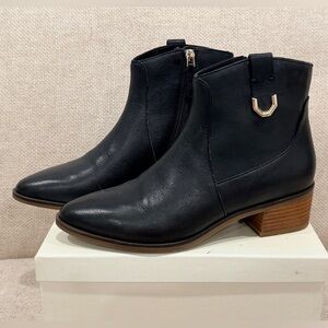 Cole Haan Black Leather Ankle Boots with Inner Zipper & Gold-Tone Detail